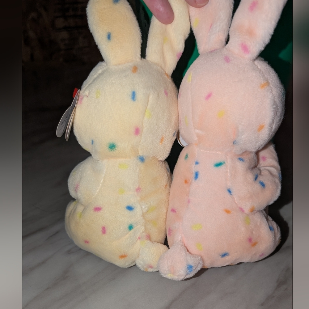 Ty Plush Easter Bunnies BEANIE BELLIE collection PEACHES and CREAM nwt SO SOFT - Picture 4 of 4
